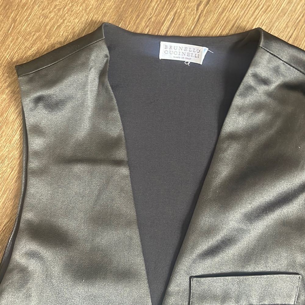 Brunello cucinelli women’s silk tuxedo vest top